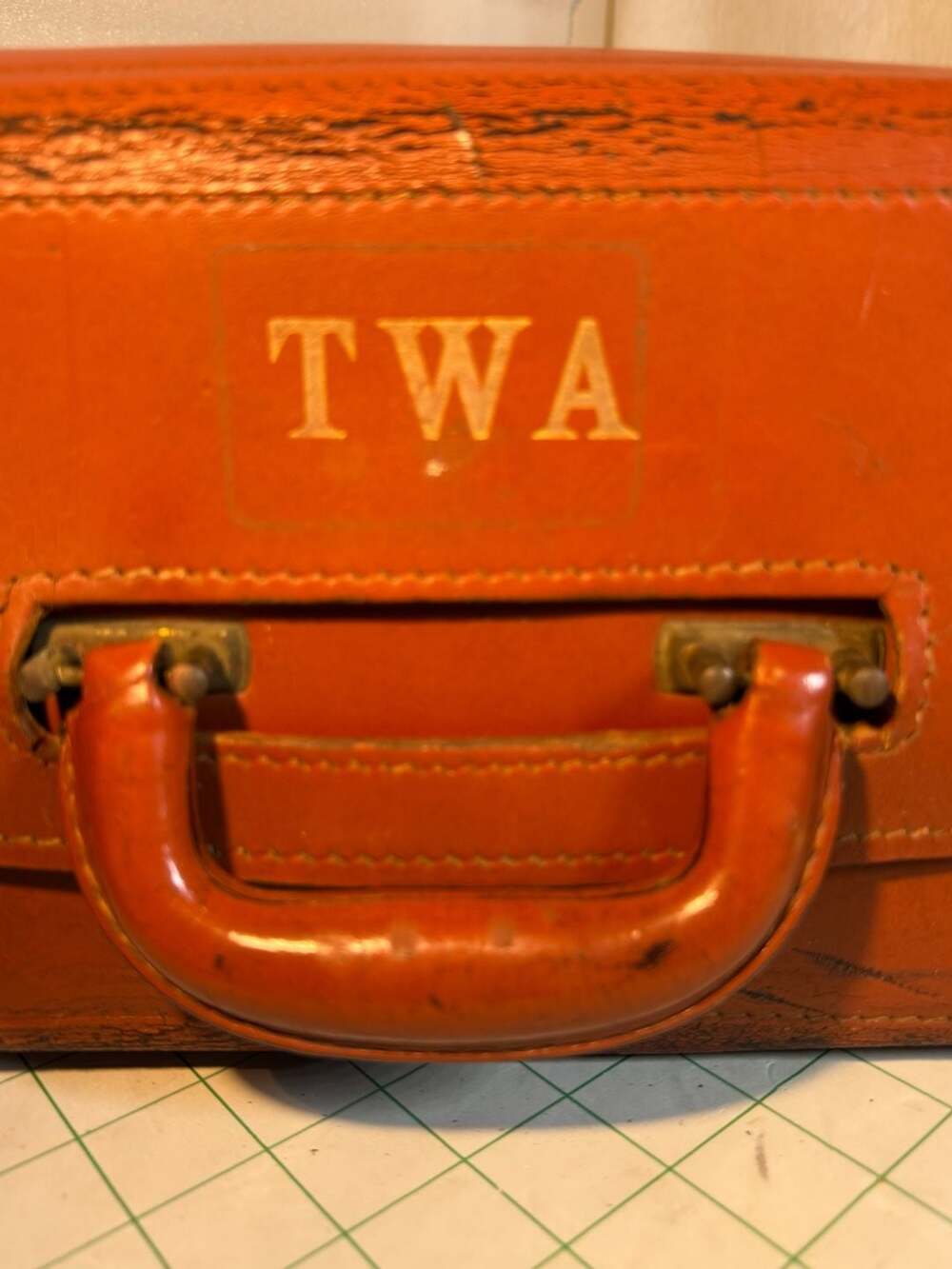 TWA Vintage Leather Pilot Flight Bag Briefcase Brown Luggage